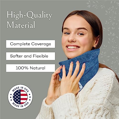 SacksyThyme Microwave Heating Pad for Back, Neck, Menstrual Cramps, Shoulders, Leg Pain Relief - Hot Moist Microwavable Therapy Pack - Blue Unscented Flaxseed Heat Pad Made in USA (Size: 18” x 7”) - size: 18” x 7”