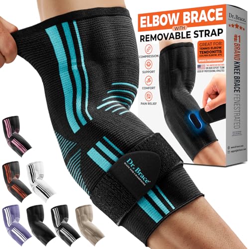 DR. BRACE® Elite Elbow Brace Support with Removable Strap for Women & Men, Pain Relief for Tendonitis, Arthritis, Golfer's & Tennis Elbow Treatment, Elbow Sleeve for Workouts Weightlifting (Black-Blue, Small) - color: Black-Blue, size: Small