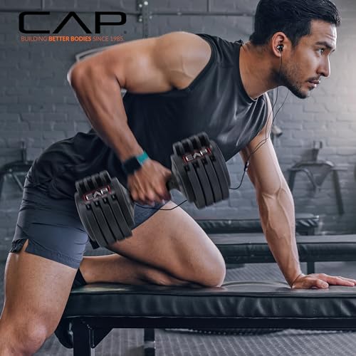 CAP ADJUSTABELL Adjustable Dumbbell Set, Premium Quick Select Adjustable Weights for Strength Training, Singles & Pairs, 12.5 LB, 25 LB & 55 LB, Round & Hex Dumbbells, Multiple Grip Handle Options - size: 25 lb - Honeycomb Black Handle, style: Single