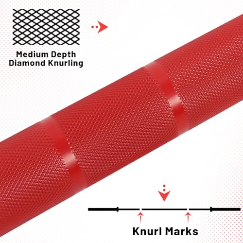 7ft Olympic Barbell 28mm 45lb – 500/700/1000LB Bar for Home Gym | Ceramic coated steel. Smooth spinning sleeves. Fits 2" plates. For snatch, clean and jerk, squats, deadlifts, bench press. - color: Silver-Red-500LBS