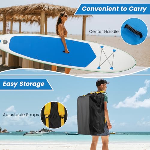 KOTEK 10FT/11FT Inflatable Paddle Board, SUP Paddleboard with Hand Pump, Safety Leash, Repair Kit, Carry Bag, Non-Slip EVA Deck, Stand Up Paddle Board for Youth & Adults - size: 11 FT, style: Sky Blue