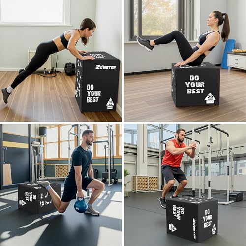 Zoomster 3-in-1 Foam Plyometric Box, Heavy-Duty Soft Plyo Jump Box with 450lbs Capacity, Reinforced Thick PVC & High-Density EPE Foam for Box Jumps, Home Gym, HIIT & Strength Training - size: 20 X 24 X 30inch