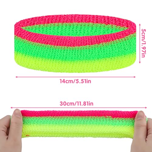 KICOSY Neon Headband & Wristbands Set, Vibrant Pink-Green-Yellow Accessory for Glow Party, 80s/90s Retro Style, Festival Outfits, Gym Workouts & Daily Fashion - color: Neon