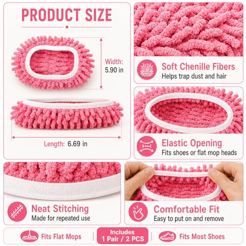 Mop Slippers Floor Cleaning Slippers Reusable Slipper Mop Covers Wearable Floor Cleaner for Household Indoor Use ,Pink - color: Pink