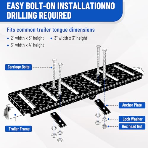 Boat Trailer Tongue Walkway Platform, Folding Design, Heavy Duty Steel Material, Boat Trailer Step Platform, Easy Bolt-On Installation