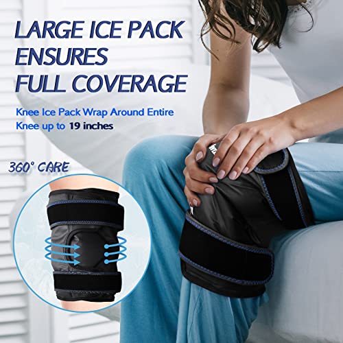 KingPavonini XXL Knee Ice Pack Wrap Around Entire Knee After Surgery, Large Reusable Gel Ice Pack for Injuries, Pain Relief, Swelling, Sports Injuries, 1 Pack (Black) - style: Black