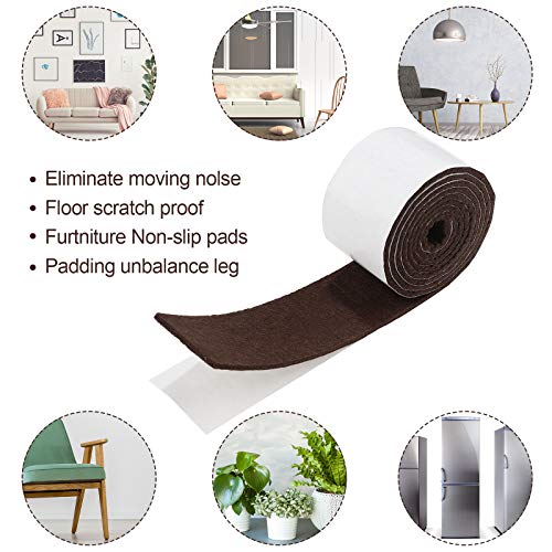 Shappy 2 Packs 120 x 2 x 0.12 Inch Felt Strips with Adhesive Backing Felt Tape Roll Non Slip Self Adhesive Cuttable Furniture Pads for Protecting Hardwood Floors, Chairs, Wall(Dark Brown) - size: 120 x 2 x 0.12 Inch