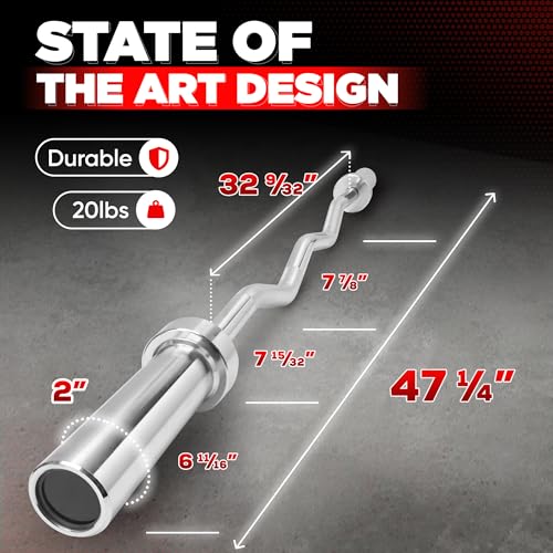 Yes4All Standard Straight Barbell 60" & EZ Curl Bar 47", Capacity 200 to 480 LB, Weight Bar 1" to 2" Diameter - Star Lock Collars, Rubber Ring, Barbell Spins Included for Deadlifts & Squats - color: F: Olympic Curl Bar 2" - 300LB, style: C. Olympic Curl B