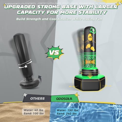 ODOSOLA 67'' Inflatable Punching Bag Freestanding for Kids Aged 3-12 – Heavy Duty Boxing Set for Karate & Taekwondo, Stable Boxing Bag Active Kids Toy, Christmas Birthday Gift for Boys and Girls - color: Green