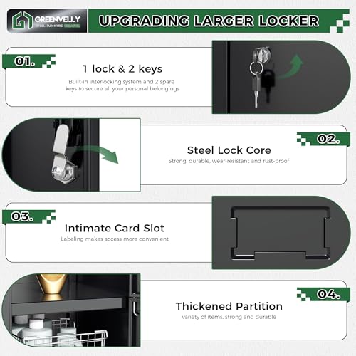 Greenvelly 72" Locker, Metal Lockers for Employees with 6 Doors and Keys, 6-Tiers Black Lockable Steel Storage Locker for Gym,School,Office,Sports,Card Slots,Vents - color: Black, size: 6 Doors
