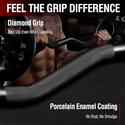 Mikolo EZ Curl Bar, 2 Inch Olympic Curl Bar for Biceps and Triceps, 47” Curling Bar with Knurled Grip, 700LB Barbell Bar with Multi-Angle Wrist-Friendly Design - color: Black - EZ Curl Bar - Bar Only