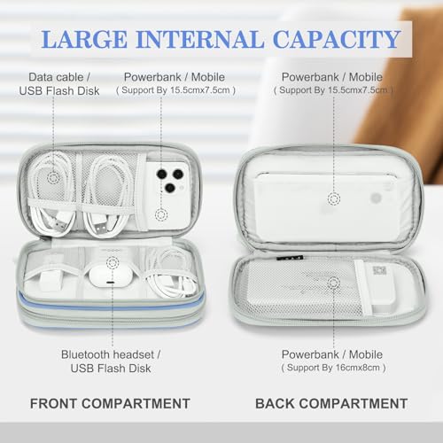 FYY Electronic Organizer, Travel Tech Pouch, Cable Organizer Blue Quilted | Wrist Strap, Waterproof, Double Layers Portable Electronics Travel Carrying Case for Cord, Charger, Daily Business Trips Use - color: Blue Quilted, size: Small
