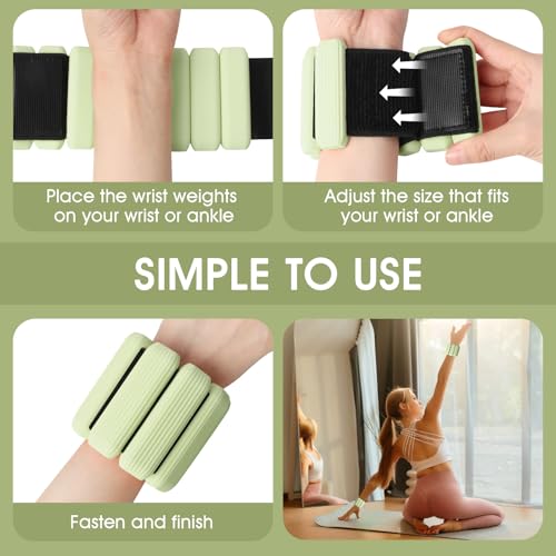 Wrist Weights Set of 2, Wearable Wrist Ankle Weights for Women & Men, Silicone Weighted Bangles Adjustable Arm and Leg Weights for Walking Yoga Pilates Running Dance Gym 2lb - color: Green