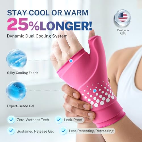 Thumb & Wrist Ice Pack Wrap, Long-Lasting Cold Compression for Recovery | Thickened Gel, Stays Cold Longer, Soft After Freezing, Full Wrap Cooling, Reusable Cold Hot Therapy, FSA Eligible - size: S/M, style: Pink