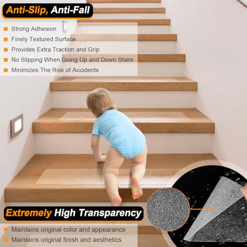 SMILOOL Clear Non Slip Stair Treads for Wooden Steps Indoor 5 Pack 4" x 40" Pre-Cut Anti Slip Stair Strips for Wood Stairs, Grip Tape Transparent Step Tread Grips for Dogs Kids and Pets, Waterproof - size: 4" X 40"
