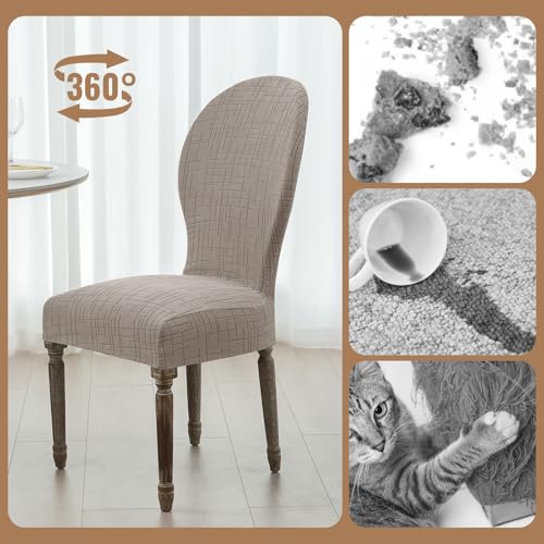 Round Back Dining Chair Cover Set 2/4/6, Curved Back Chair Covers Stretch Armless Dining Chair Slipcovers Mid Century Modern Chair Seat Protector for Kitchen, Home and Banquet (Khaki, Set of 2) - color: 2-khaki, size: Set of 2