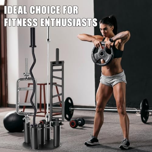 Barbell Holder Storage Rack, Heavy Duty Vertical Stand for Home & Commercial Gym, Fits 2-inch Olympic, Curl, Hex Bars, Corner Floor Stand, Holds 5 Bars