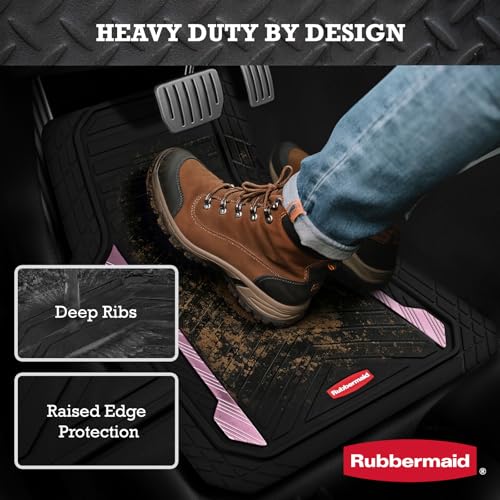 Rubbermaid Car Floor Mat, Heavy Duty All-Weather Car Mats Full Set with Dual-Tone Pink Aluminum Inserts – Universal Fit, Anti-Slip Backing, Trim-to-Fit for Most SUV, Sedan, Van - color: Pink