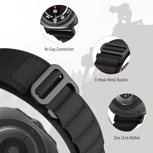 Trail Band for Samsung Galaxy Watch Ultra Bands 47mm Men/Women,Rugged Fabric Nylon Alpine Sport Loop Strap for Samsung Galaxy Watch 7 Ultra Band 47 mm 2024 Breathable Replacement Wristband - color: 01-Black