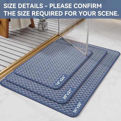 YDKGL Bathroom Rugs Non Slip, Super Absorbent Quick Dry Bath Mats for Bathroom, Foam Weave Texture Thin Bath Rugs Washable with Rubber Backing Fit Under Door Outside Shower,24" x 35“ - color: Blue, size: 24” X 35“