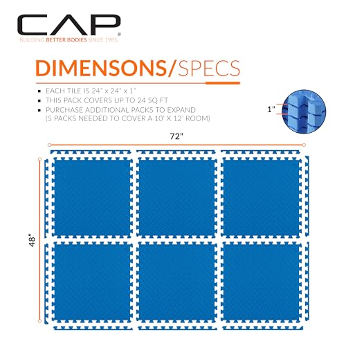 CAP Puzzle Exercise Mats | 1” Thick EVA Interlocking Foam Tiles for Home Gym Flooring | Multiple Options - color: Diamond - Blue, style: 6 Tiles (24 SQ FT)