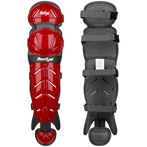 Baseball Softball Catcher Leg Guards Shin Guards for Youth Adult - size: 15"-Adult Red