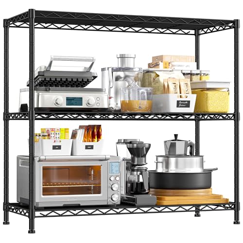 DurayLoly 35.6" W Storage Shelves, 3 Tier Adjustable Metal Shelving Unit Heavy Duty Steel Wire Rack for Kitchen,Laundry,Pantry,Office,Garage, Closet,Black(35.6" Wx14"Dx35.6"H) - size: Black-35.4"Wx13.9"Dx35.4"H