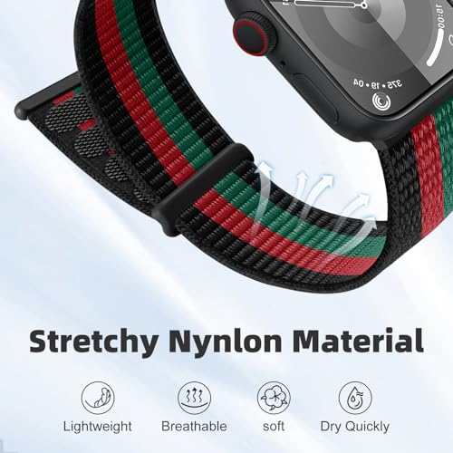 Sport Loop Band Compatible with Apple Watch Bands for Women 44mm 46mm 45mm 49mm 42mm 38mm 40mm 41mm men,Stretch Adjustable Braided Nylon Straps for iWatch Series 11/10/9/8/7/6/5/4/3/2/1/SE/Ultra - color: Blackred, size: 38mm/40mm/41mm/(42mm-series 11 10)