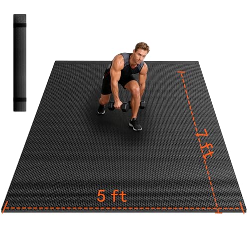 VTORY Extra Thick Large Exercise Mat, 6'x4'/7'x5'/8'x6'/10'x6'x8mm(1/3 inch) , Non-Slip, PVC, Ultra Durable, Heavy-Duty Mat, Shoes-Friendly, High-Density, Large Wide Yoga Mat, Workout Mat for Home Gym, Cardio, Strength, HIIT, MMA - size: 7'x5'x8mm High-De