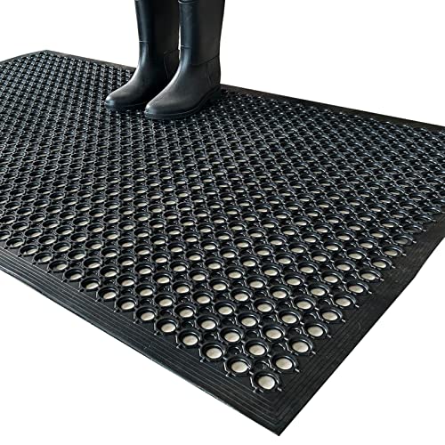 Uniboho Outdoor Rubber Floor Mats Anti Slip Restaurant Commercial Kitchen Rubber Drainage Mat 60 x 35 Heavy Duty Mat for Garage Garden Indoor Outside Industral Pool Entrance Bar Wet Area - size: 60x35 inches