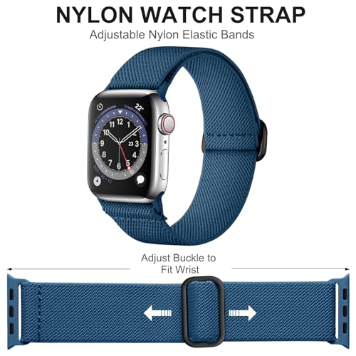 Adorve Stretchy Band Compatible with Apple Watch Bands Ultra 3/2/1 49mm 46mm 45mm 44mm 42mm 41mm 40mm 38mm Men Women, Soft Nylon Elastic Braided Strap Fits for iWatch Series 11/10/9/8/7/6/5/4/3/SE3-1 - color: Black/Dark Army Green/Arctic Blue/Blue Gray/Da