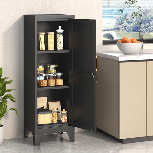 46" H Metal Locker Cabinet, Small Locker with Door and 2 Adjustable Shelf | Locker Cabinet with Adjustable Leveling Feet for Home, Bedroom, Office,Gym Assembly Required - color: 46" H Black