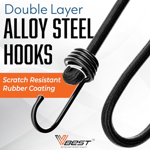 18 Inch Bungee Cords with Hooks - Heavy Duty Outdoor Black Bungee Cords with Hooks - 6 Pack Small Bungie Cord Set - Strong Bungy Cords - size: 6x18" - 6 Piece