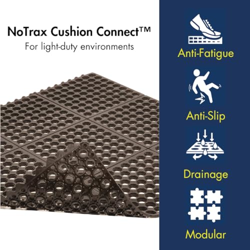 NoTrax 3' x 3' Light-Duty Rubber Drainage Mat | Customizable Modular Interlocking Design with Ergonomic Support, Lightweight, Anti-Fatigue, Non-Slip Surface, Black, - color: Black