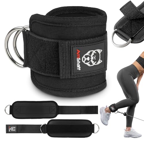 AmStaff Fitness Ankle Straps for Cable Machines – Padded Gym Ankle Cuffs for Glutes, Legs, and Booty Workouts – Adjustable Cable Attachments for Women & Men – One Size - color: Black (Single)