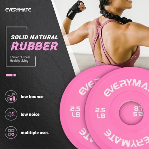 EVERYMATE Change Weight Plates 1.25LB 2.5LB 5LB Set Fractional Olympic Bumper Plates for Cross Training Steel Insert Strength Training - color: 2.5LBx2, size: Pink