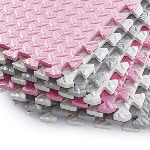 Foam Play Mat for Baby, 0.4 Inch Thick Foam Interlocking Floor Mats, Soft Non-Toxic Baby Playmat, Solid Colored Puzzle Play Mat Kids Floor Mats for Toddler, 16 Tiles(White/Light Gray/Pink) - color: White/Light Gray/Pink, size: 16 Pcs/47.2*47.2