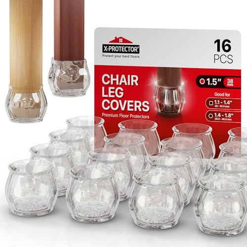 X-Protector Silicone Chair Leg Floor Protectors 16 PCS with Non-Slip Bottom | Anti-Slip Chair Leg Covers - Non-Skid Furniture Leg Caps - Furniture Pads for 1.4-1.8" Round & 1.1-1.4" Square Legs! - size: 16 1.4" - 1.8"