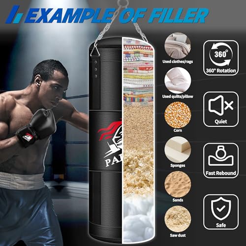 4FT Hanging Punching Bag for Adults, Unfilled Canvas Heavy Boxing Bag Set with 12oz Boxing Gloves Hand Wraps, Jump Rope, Reflex Ball for MMA Kickboxing Muay Thai Training Home - style: PU Bag