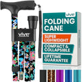 Vive Folding Cane - Foldable Walking Cane for Men, Women - Fold-up, Collapsible, Lightweight, Adjustable, Portable Hand Walking Stick - Balancing Mobility Aid - Sleek, Comfortable (Neon Flower) - color: Neon Flower