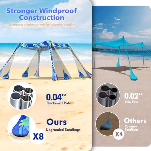 2PM SPORTS Beach Tent Sun Shelter 10x10 FT - UPF 50+ UV Protection, 8 Sandbags, Easy Setup, Portable Beach Shade Canopy for Family Picnic Camping Travel - color: seaweed