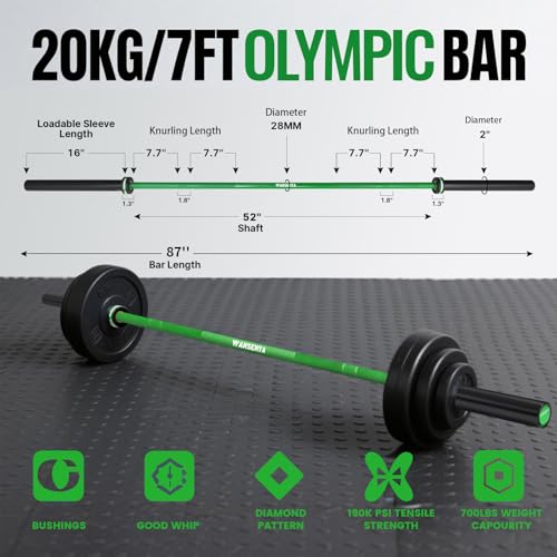 7FT Olympic Barbell 45lb,28MM 2 Inch Olympic Bar for No. 45 Steel,Olympic Weight Bars for Lifting,CrossFit,Bench Press,Deadlift,Squats,Strength Training bars - color: DarkGreen-700LBS