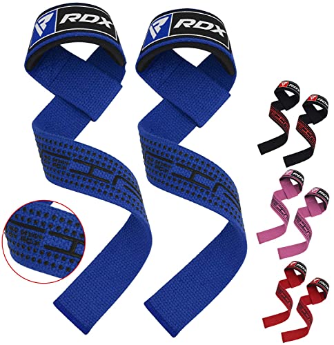 RDX Lifting Straps for Weightlifting –100% Cotton Heavy Duty Gym Wrist Strap with 5MM Neoprene Padding, 60CM Anti-Slip Hand Grip Wraps for Deadlifts Powerlifting Workouts Strength Training, Men Women - color: Dotted Blue