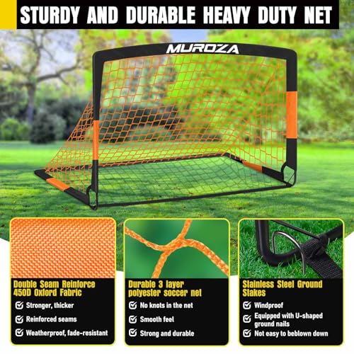 Soccer Goal, Kids Soccer Goals for Backyard Set, 2 Pack of Portable Pop Up Soccer Net with Soccer Ball, Cones, Complete Training Equipment for Youth, Toddler Outdoor Sports Games - color: Black Orange, style: 4 ft x 3 ft