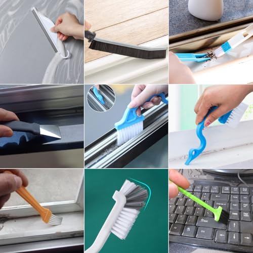 CRAFNEW Window Track Cleaner Kit, 20Pcs Small Crevice Window Cleaning Tools | Cleaning set for sliding door tracks, window sills, shower doors, bathroom mirrors and car vents, ideal for deep cleaning