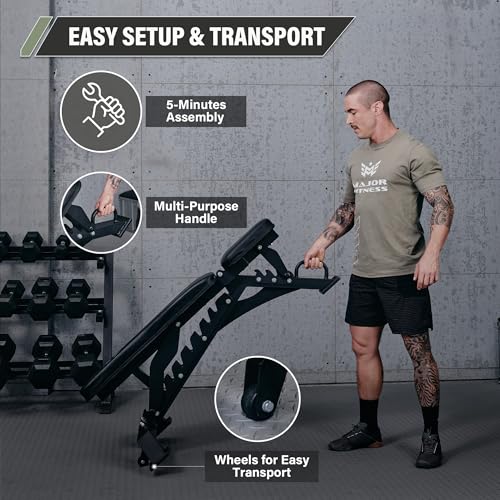 MAJOR FITNESS Weight Bench, Adjustable Workout Bench for Strength Training, Bench Press, and Full-Body Workouts for Home Garage Gym - color: Black (Elite)