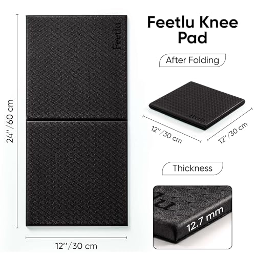 Yoga Knee Pad Cushion Exercise Knee Pad Folding, 1/2" Thick 24"x12" Eliminate Pain During Yoga or Exercise Workout– Extra Thick Padding& Support for Yoga Pilates, Fitness Exercise - color: Black