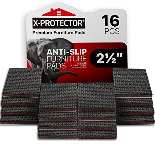 Non Slip Furniture Pads X-PROTECTOR – 16 PCS Furniture Grippers 2 1/2" | Ideal Self-Adhesive Rubber Feet for Furniture Feet – Non Skid Furniture Pads Floor Protectors – Keep Furniture in Place! - size: 16 Square 2.5"