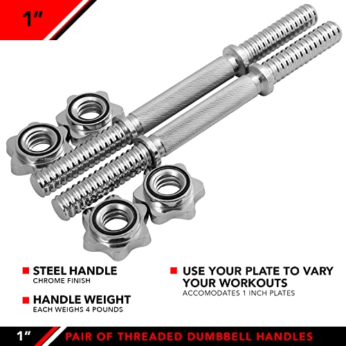 JFIT Threaded Dumbbell Handles, Set of 2, with Star Collars, Fits 1” Standard Plates - size: 1 Inch (Pack of 4)