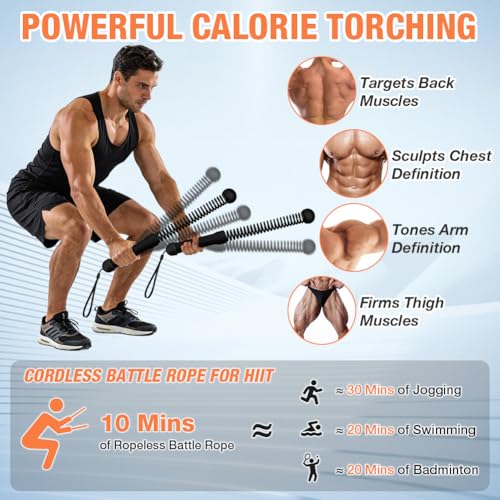 2PCS Ropeless Battle Ropes, Weighted Cordless Battle Ropes for Home Gym, Portable Silent Workout Rope Fitness Equipment for Full Body Toning, Low-Impact Workout, Strength & HIIT, Black - style: Black